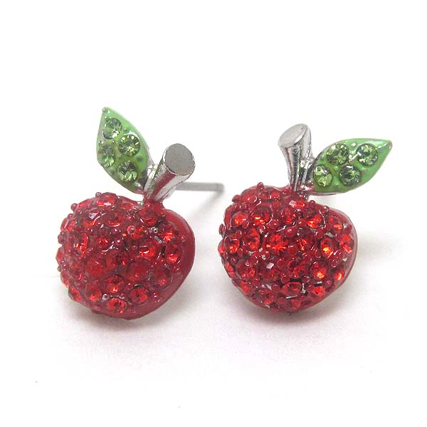 Premier electro plating crystal apple stud earring