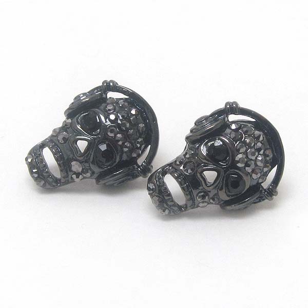 Premier electro plating crystal skull and headset earring