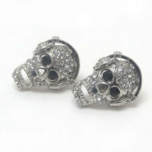 Premier electro plating crystal skull and headset earring