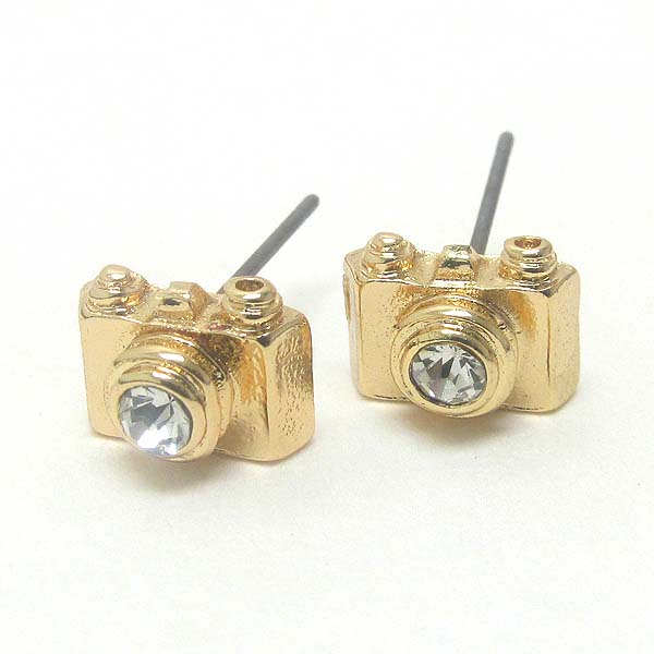 Premier electro plating crystal center camera earring