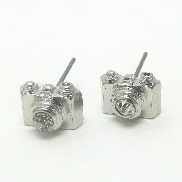 Premier electro plating crystal center camera earring