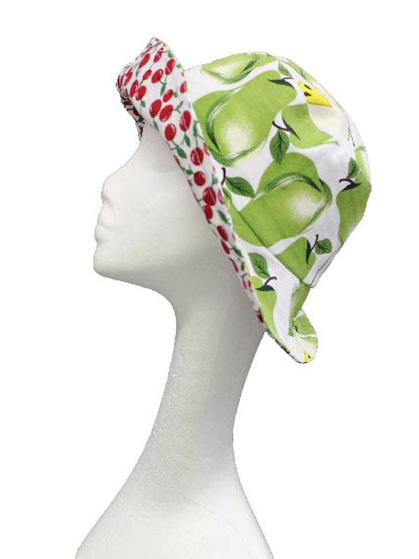 Cherry and pear print reversible hat