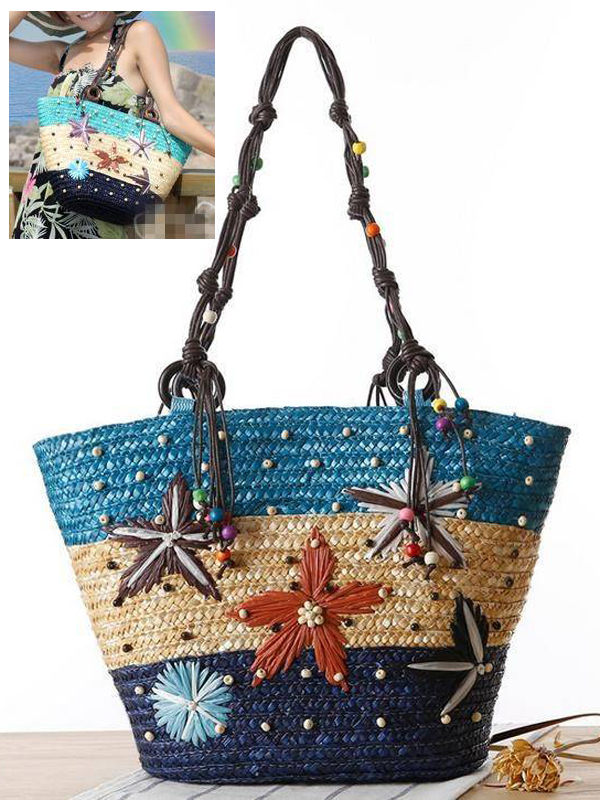 Starfish straw beach shoulder bag