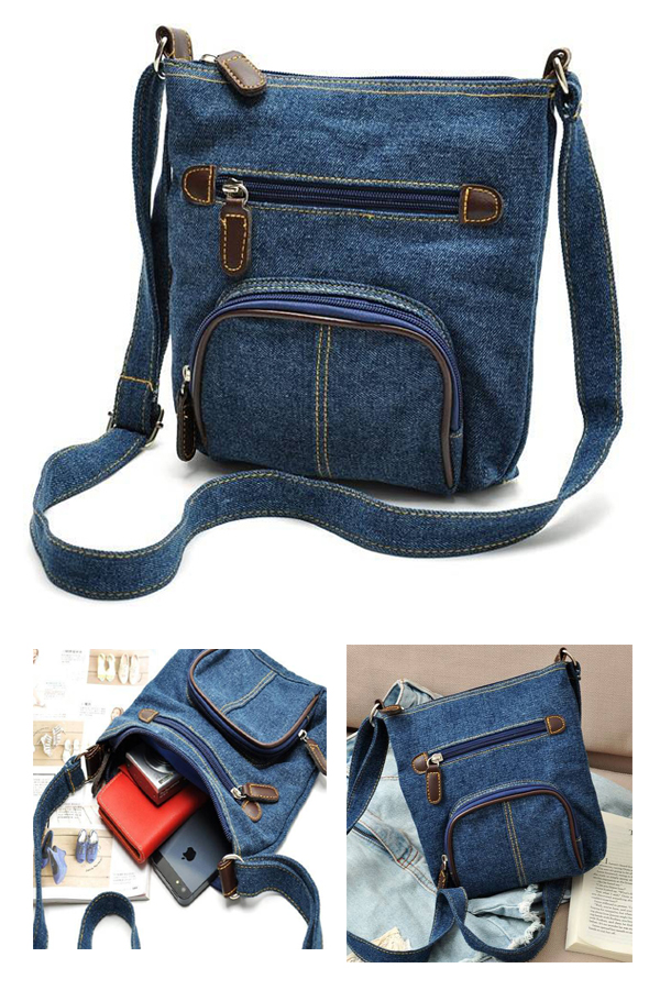 Denim mini messenger crossbody bag