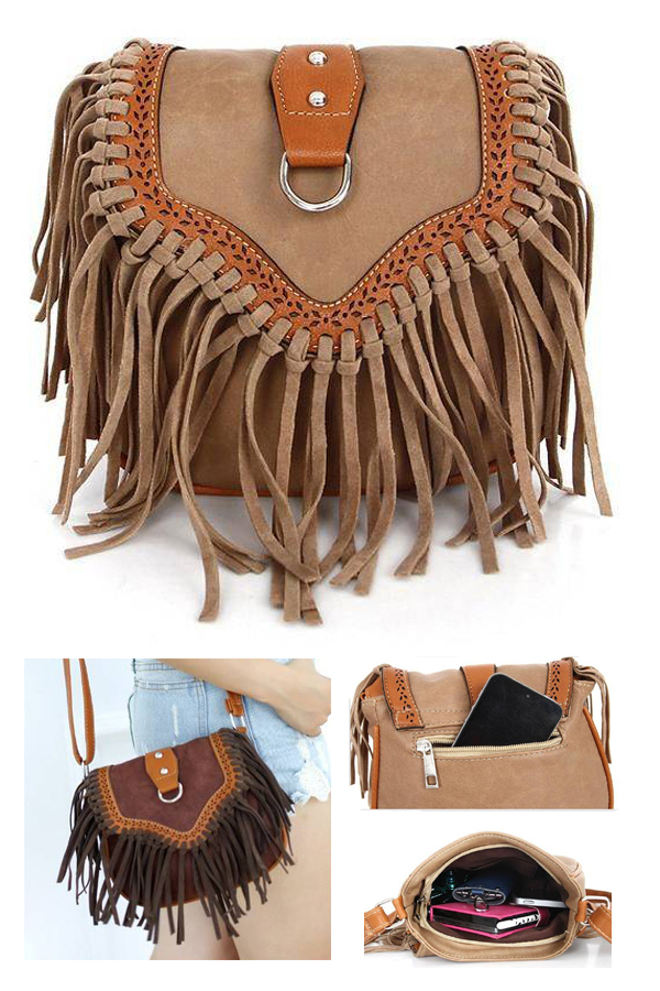Tassel drop suede crossbody bag
