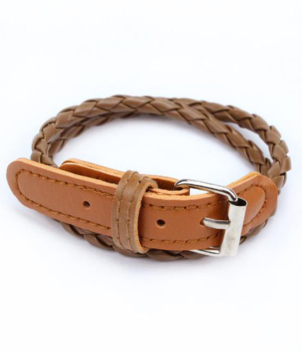 Buckled braided leather wrap bracelet
