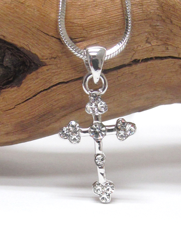 Made in korea whitegold plating crystal cross pendant necklace