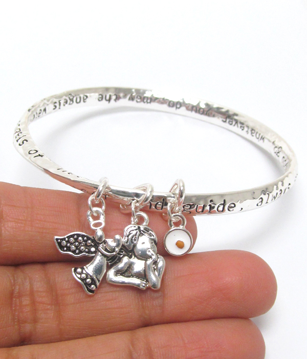 Angel inspiration charm twist bangle bracelet - angels watch over you 