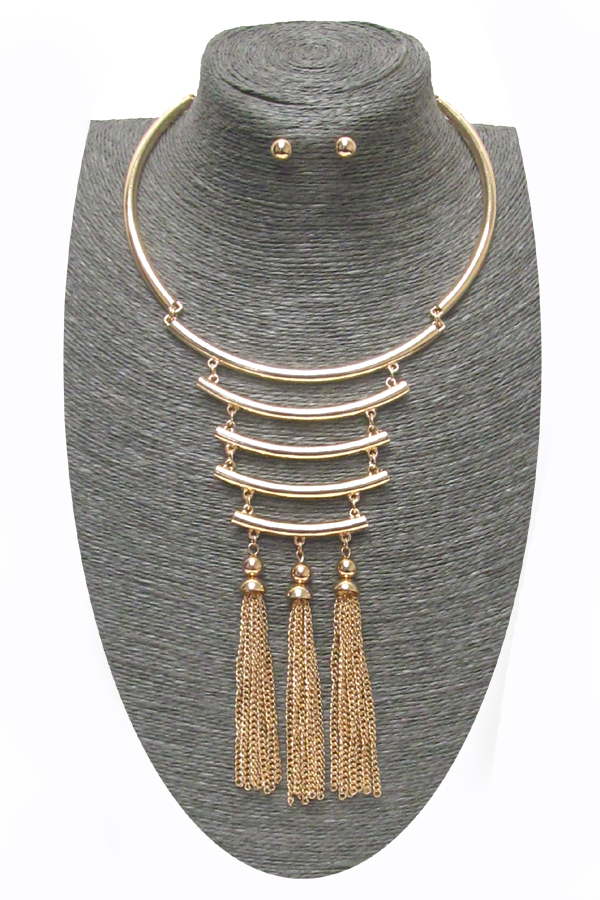 Metal bar with tassel drop necklace set 