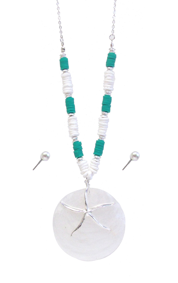 Capiz shell and starfish pendant multi bead necklace set