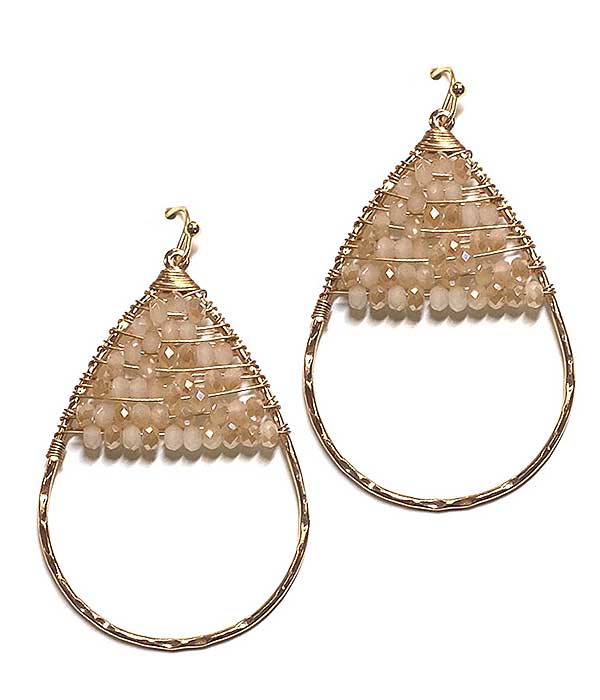 MULTI GLASS BEAD WIRE TEARDROP EARRING