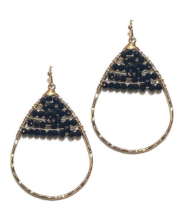 MULTI GLASS BEAD WIRE TEARDROP EARRING