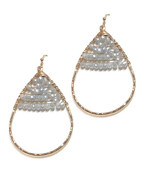 MULTI GLASS BEAD WIRE TEARDROP EARRING