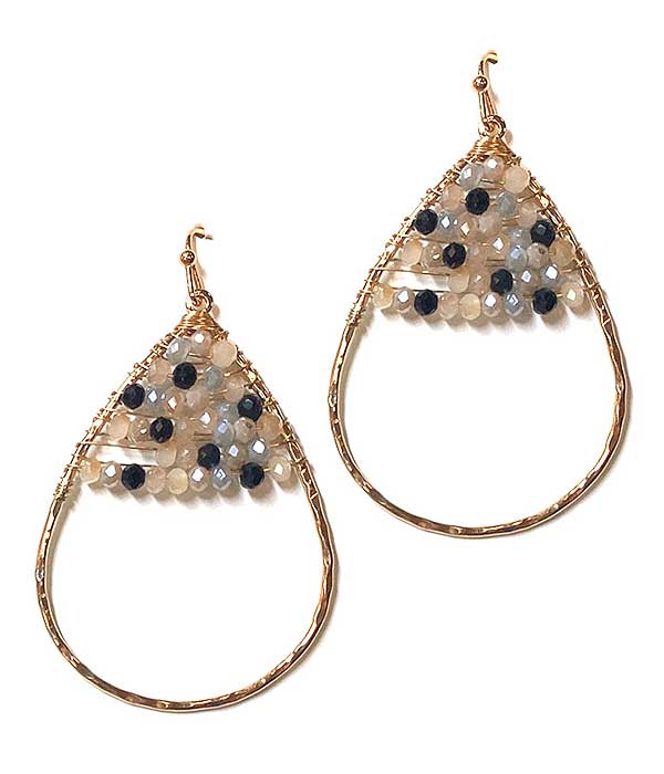 MULTI GLASS BEAD WIRE TEARDROP EARRING