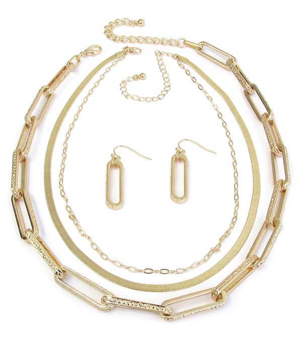 TRIPLE LAYER CHUNKY CHAIN DOUBLE NECKLACE SET