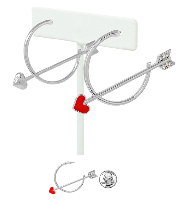 Valentine theme heart arrow hoop earring