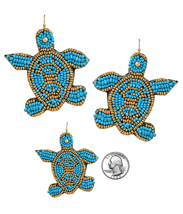 HANDMADE SEALIFE THEME MULTI SEEDBEAD EARRING - TURTLE