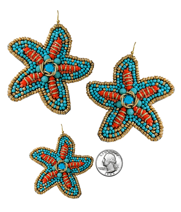 HANDMADE SEALIFE THEME MULTI SEEDBEAD EARRING - STARFISH