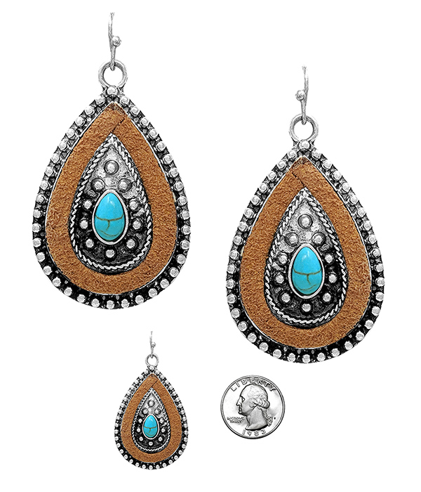 WESTERN THEME SUEDE TEARDROP EARRING