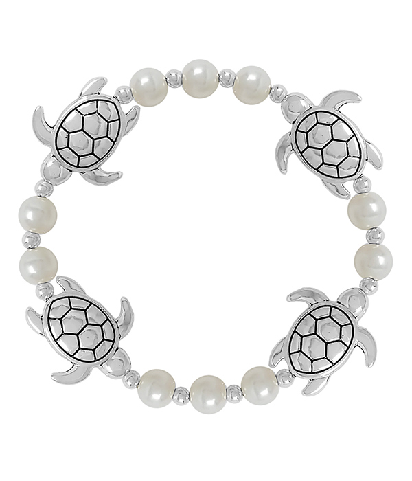 SEALIFE THEME PEARL STRETCH BRACELET - TURTLE