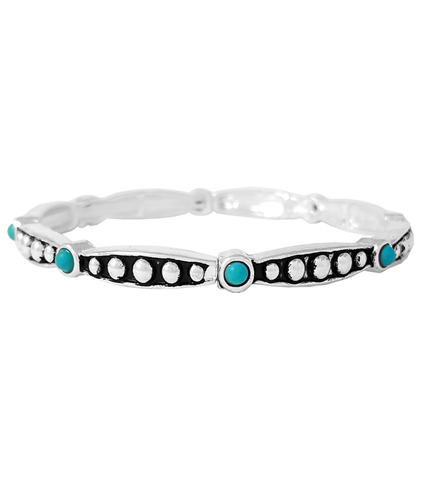 DESIGNER TEXTURED AND TURQUOISE STACKABLE STRETCH BRACELET