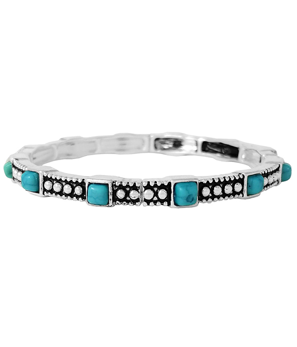 DESIGNER TEXTURED AND TURQUOISE STACKABLE STRETCH BRACELET