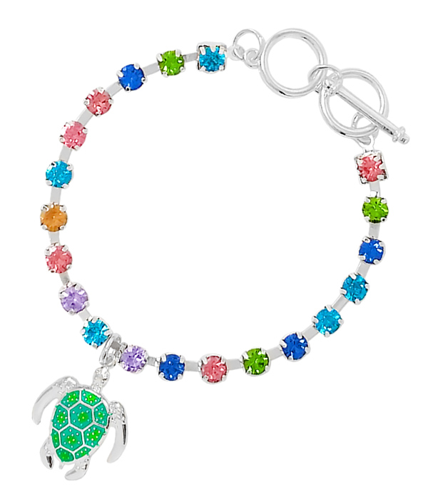 SEALIFE THEME EPOXY CHARM AND CRYSTAL TOGGLE BRACELET - TURTLE