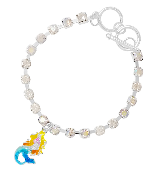 Sealife theme epoxy charm and rhinestone toggle bracelet - mermaid