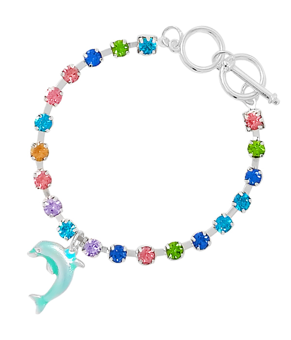 SEALIFE THEME EPOXY CHARM AND CRYSTAL TOGGLE BRACELET - DOLPHIN