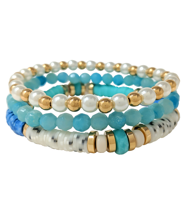 MULTI SEMI PRECIOUS STONE MIX 3 STRETCH BRACELET SET