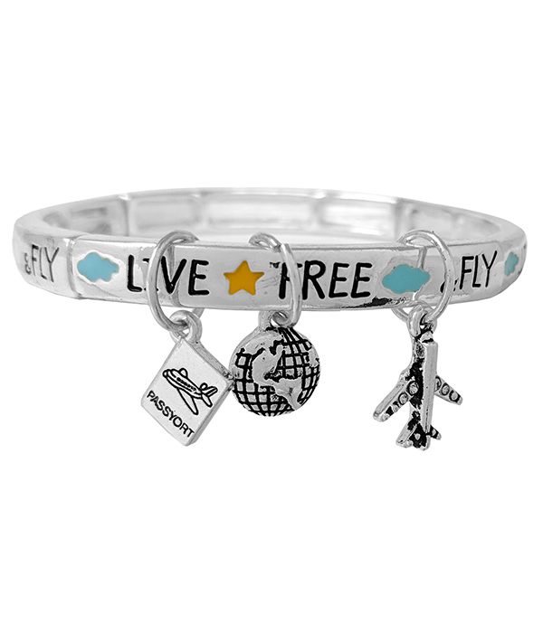 TRAVEL THEME MULTI CHARM STRETCH BRACELET - AIRPLANE