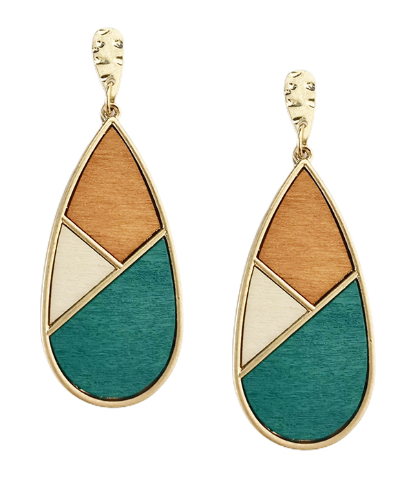 Color block wood teardrop earring