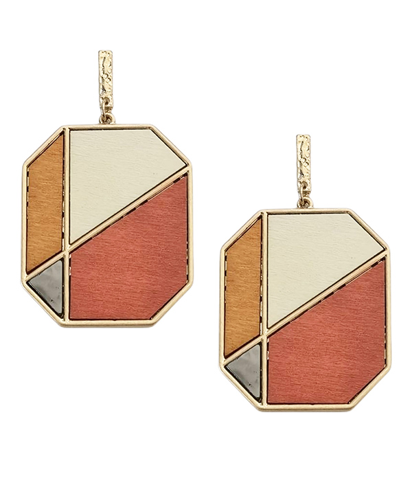 Color block wood octagon earring