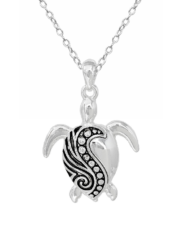 Sealife theme metal filigree necklace - turtle