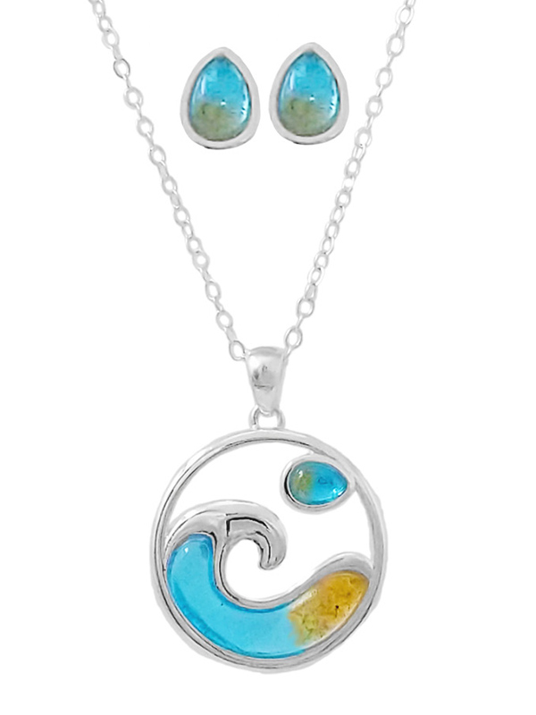 Sealife theme seaglass wave necklace set