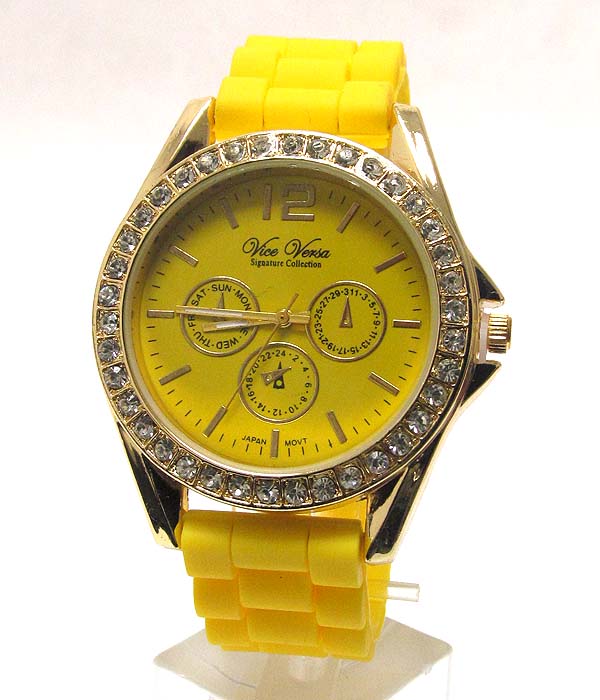 Crystal stud face and rubber band fashion watch