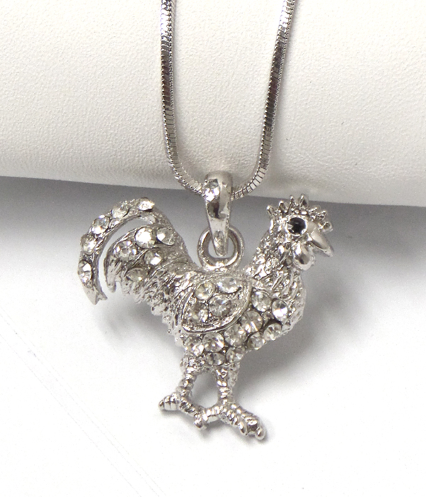 Made in korea whitegold plating crystal rooster pendant necklace