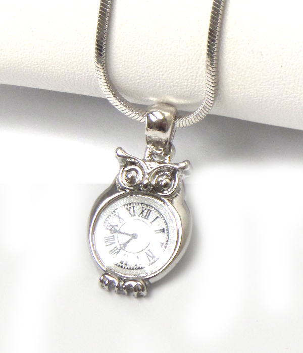Made in korea whitegold plating owl clock shape pendant necklace