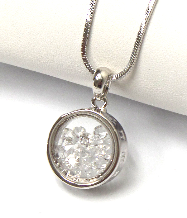 Made in korea whitegold plating floating crystal inside round glass pendant necklace