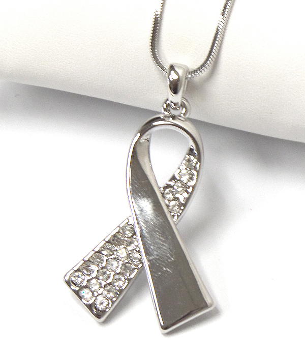 Made in korea whitegold plating crystal ribbon pendant necklace