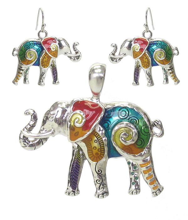 ELEPHANT PENDANT AND EARRING SET