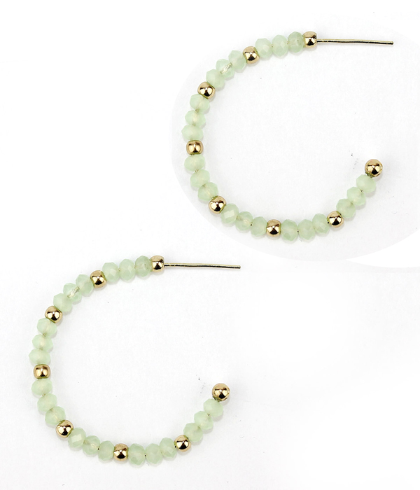 Glass and metal bead hoop earring