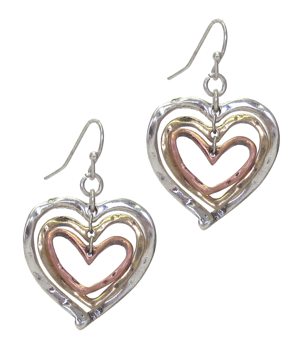 TRIPLE METAL HEART EARRING