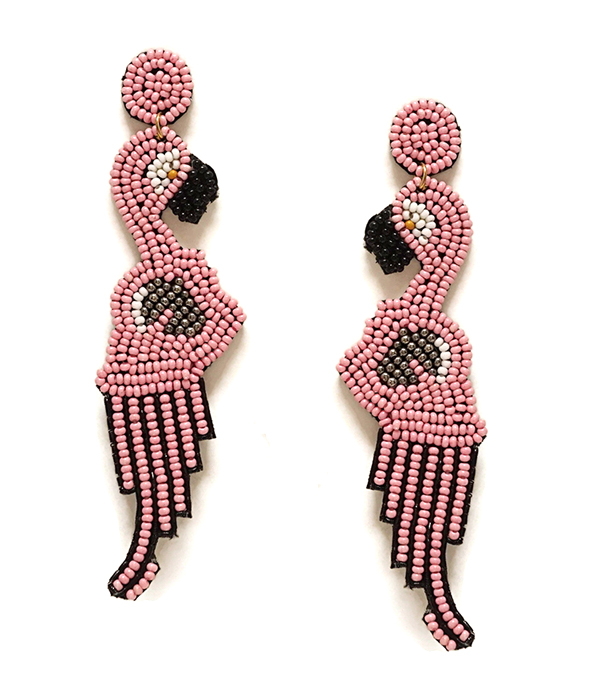 HANDMADE SEEDBEAD FLAMINGO EARRING