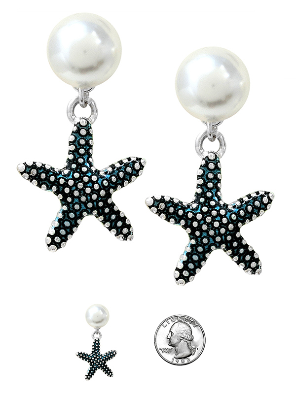 TEXTURED STARFISH AND PEARL EARRING