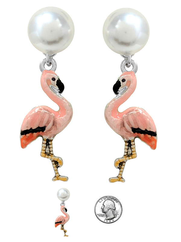 Epoxy flamingo and pearl earring