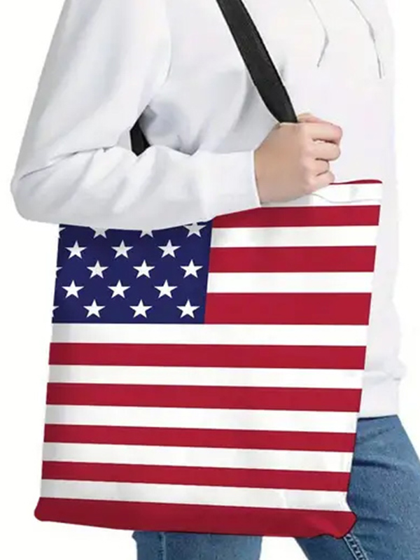 Patriotic theme american flag polyester tote bag