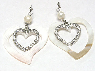 Crystal and see shell double layer earring 