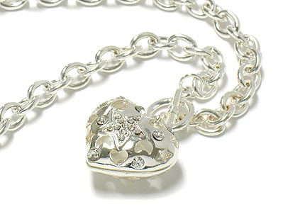 Crystal star on puff heart toggle necklace