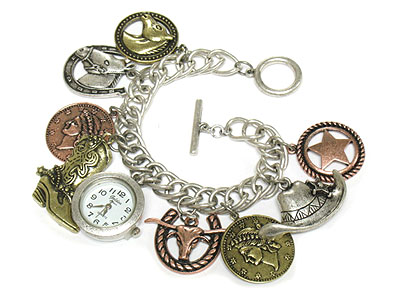 Horse shoe and western theme charm dangle fashion watch